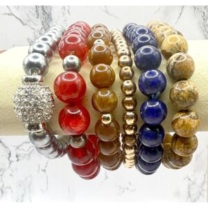 Boho Beaded Stretch Bracelet Stack Set of 6 Layering Bracelets Colorful